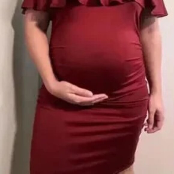 Off Shoulder Burgundy Dark Red Maternity Dress stretchy M L 10/12 - Picture 4 of 9